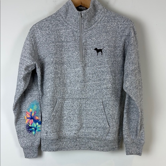 Victoria's Secret Gray Fleece Hoodie with Floral Sleeve Size Extra Small - Picture 1 of 6